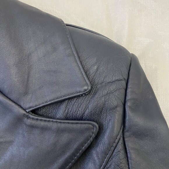 Vintage Dark blue Leather Womens Blazer Americano Jacket Medium Notch Lapel … - Picture 12 of 16